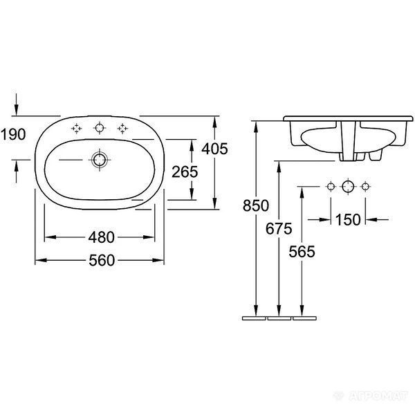 VILLEROY & BOCH O.NOVO Врізний умивальник 41615601
