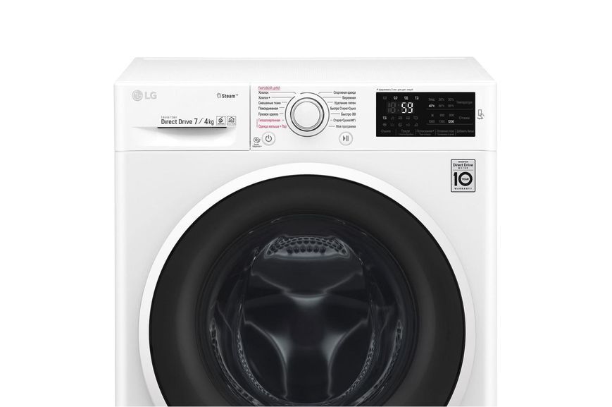 LG Прально-сушильна машина фронтальна, 7(4)кг, 1000, В, 45см, дисплей, пара, інвертор, білий