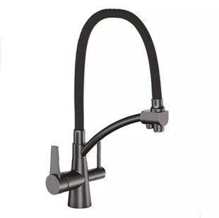 Смеситель для кухни на две воды GAPPO G4398-19 с гибким изливом, оружейная сталь.