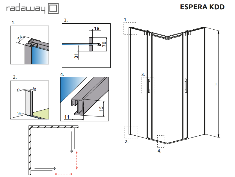 RADAWAY Душова кабіна Espera KDD 120Lx80R 380153-01L+380150-01R
