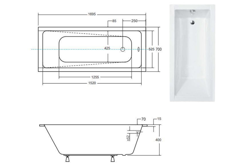 Ванна акрилова MODERN SLIM 170х70 (соло) без ніг