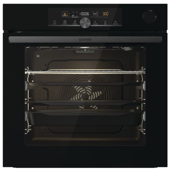 Духова шафа Gorenje електрична, 77л, A+, пара, дисплей, готування на різних рівнях, піроліз, чорний