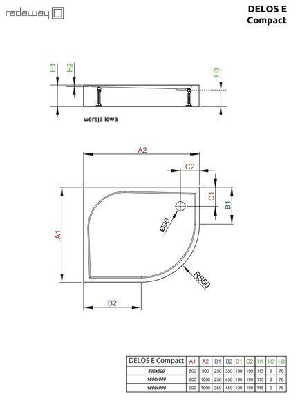 RADAWAY Душовий піддон Delos E Compact 100x80 лівий SDE1080-05L