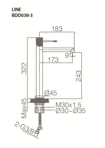 IMEX LINE BRUSHED NICKEL Змішувач для умивальника високий, матовий нікель