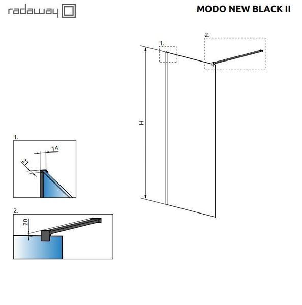 RADAWAY Душевая перегородка Modo New Black II 135см. профиль черный 389135-54-01