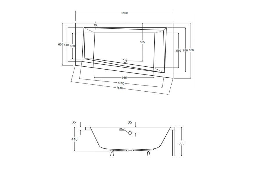 Ванна акрилова INTIMA 150x85 Права (соло) без ніг