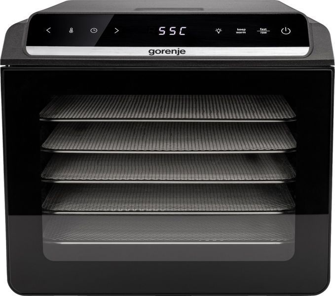 Сушарка для продуктів Gorenje 580Вт, піддонів - 6x1.5см, діаметр - 25см, макс - 75&deg;С, дисплей, пластик+метал, чорний