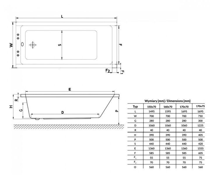 Excellent Ванна акриловая 1700х700 BASE Standard без ножек