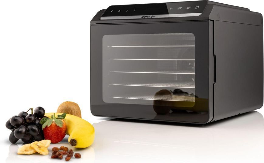 Сушарка для продуктів Gorenje 580Вт, піддонів - 6x1.5см, діаметр - 25см, макс - 75&deg;С, дисплей, пластик+метал, чорний