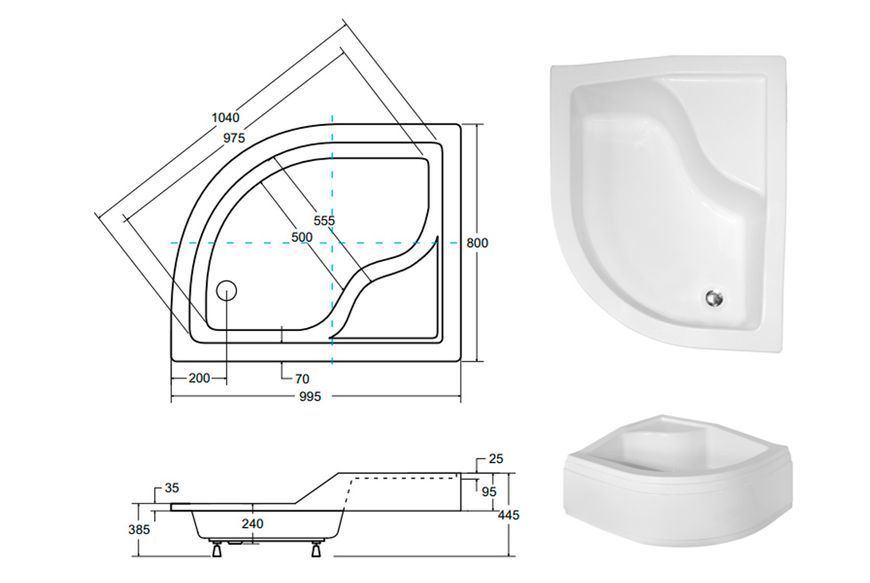 BESCO полукруглый поддон MAXI 100x80х24/38,5 L левый + ноги