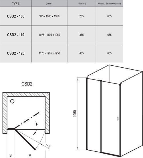 Душові двері Ravak Chrome 100 см CSD2-100 полірований алюміній+transparent