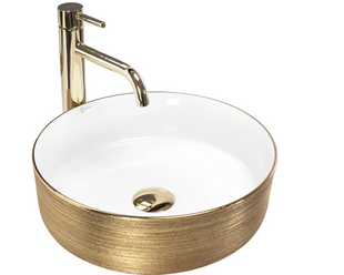 Умывальник (раковина) REA SAMI BRUSHED GOLD WHITE накладной