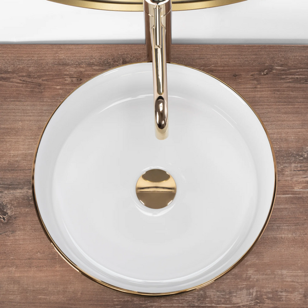 Умывальник (раковина) REA SAMI BRUSHED GOLD WHITE накладной