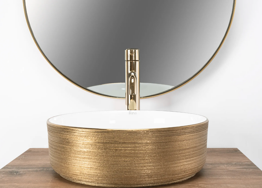 Умывальник (раковина) REA SAMI BRUSHED GOLD WHITE накладной