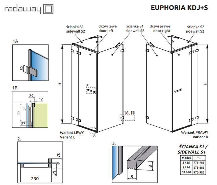 RADAWAY Душова кабіна Euphoria KDJ 80х100 383512-01R+383221-01R+383052-01+383032-01