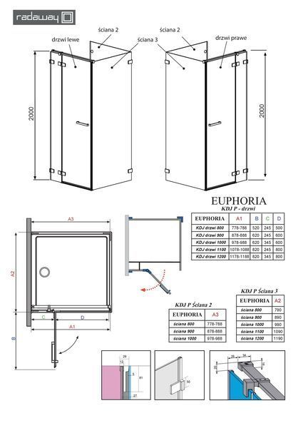 RADAWAY Душова кабіна Euphoria KDJ 90х80 383512-01R+383241-01R+383031-01+383035-01