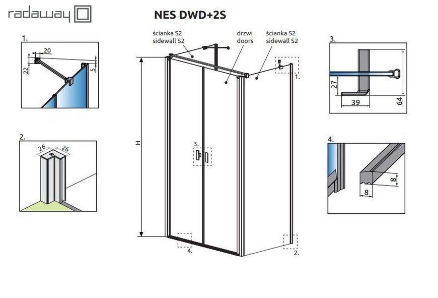 RADAWAY Душова кабіна Nes DWD+2S 120x100x200 10035120-01-01+10040100-01-01+10040100-01-01