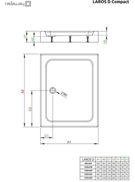 RADAWAY Душовий піддон Laros D 100 x 90 SLD91017-01