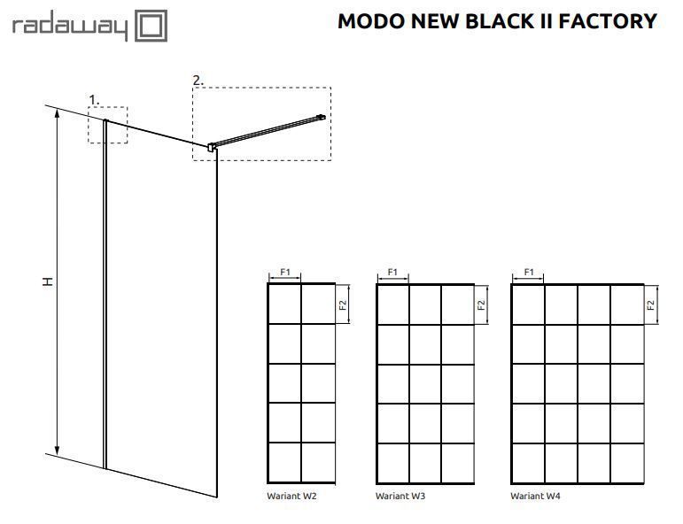 RADAWAY Душевая перегородка Modo New Black II Factory 80 см. профиль черный 389084-54-55
