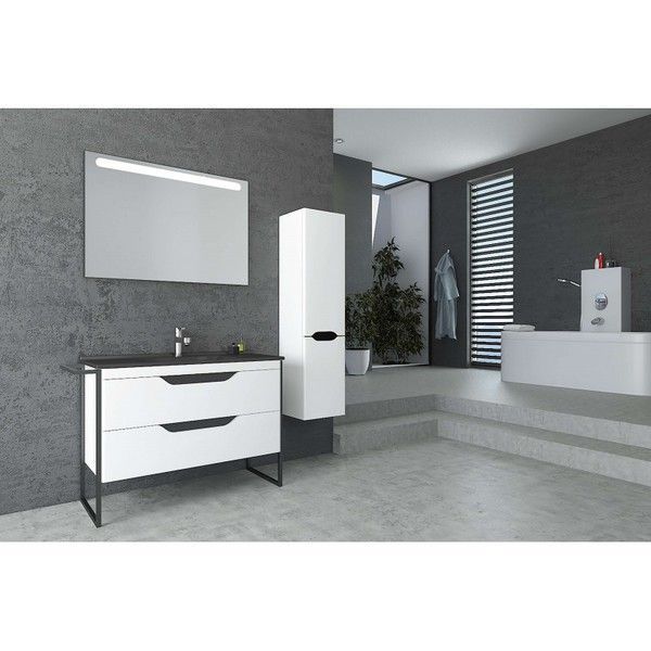 Тумба підлогова з умивальником Veronis Metawood 85 білий з чорним 85х45х84