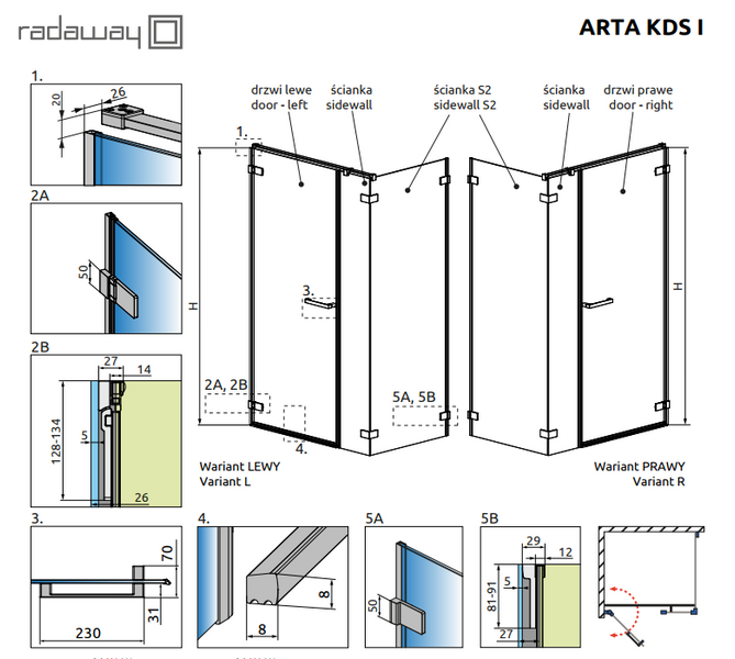 RADAWAY Душова кабіна Arta KDS I 90Lх90 386520-03-01R+386100-03-01R+386111-03-01
