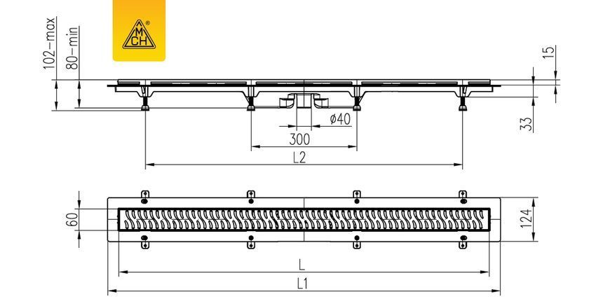 MCH Душевой канал 650 мм черного цвета з решіткою Бейзік.