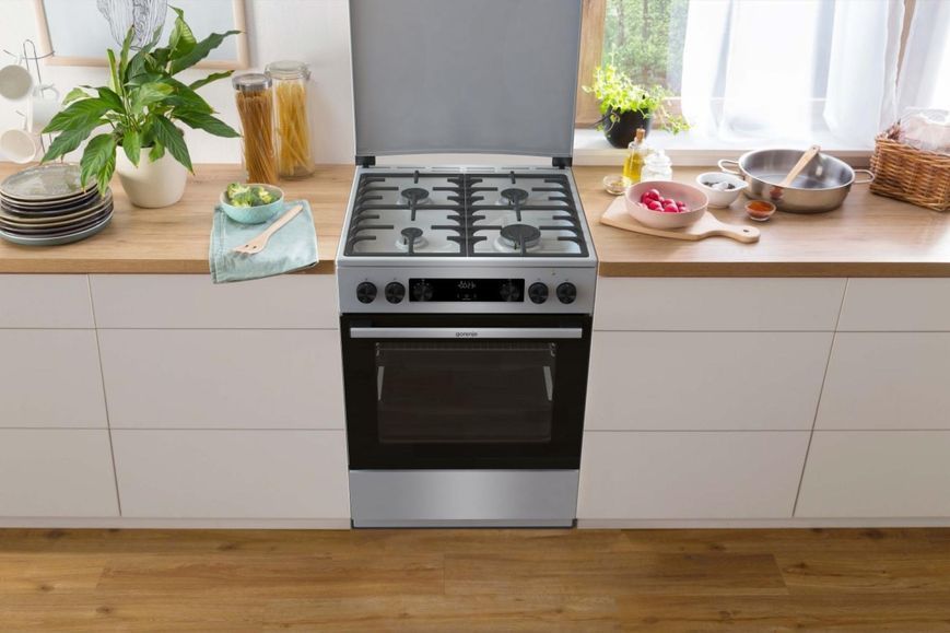 Gorenje Плита комбінована, 71л, 60x60см, дисплей, чавун,з кришкою, програматор IconLed,нерж
