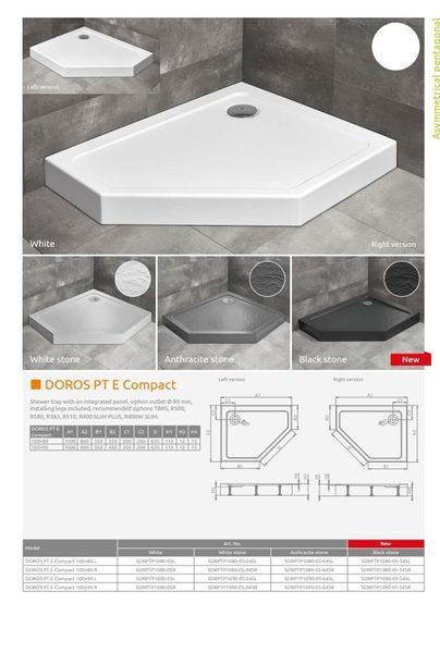 RADAWAY Душевой поддон Doros PT E Compact 100x80R Stone черный