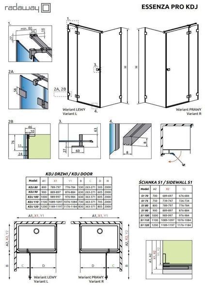 RADAWAY Душова кабіна Essenza Pro Gold KDJ 110Rx90x200 10097110-09-01L+10098090-01-01