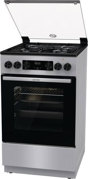 Gorenje Плита комбінована, 70л, 50x60см, дисплей, емальовані реш, програматор IconLed, кришка-скло, сріблястий