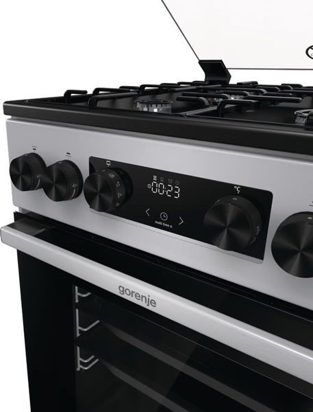 Gorenje Плита комбінована, 70л, 50x60см, дисплей, емальовані реш, програматор IconLed, кришка-скло, сріблястий