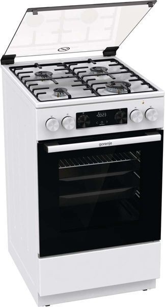 Gorenje Плита комбінована, 70л, 50x60см, дисплей, емальовані реш, програматор IconLed, кришка-скло, білий