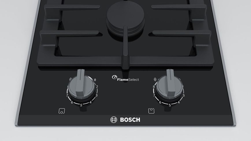 Варильна поверхня Bosch газова на склі, 30см, Доміно, чавун, чорний