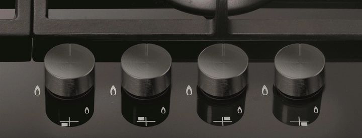 Варильна поверхня Whirlpool газова на склі, 60см, чавун, конфорка з подвійним рядом полум'я, чорний