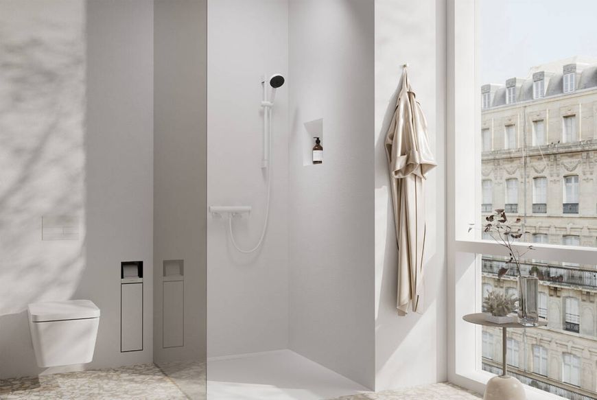 Hansgrohe XtraStoris Rock Вбудований тримач для туалетного паперу з йоржиком, дверцятами під облицювання плиткою, Matt White 56062700
