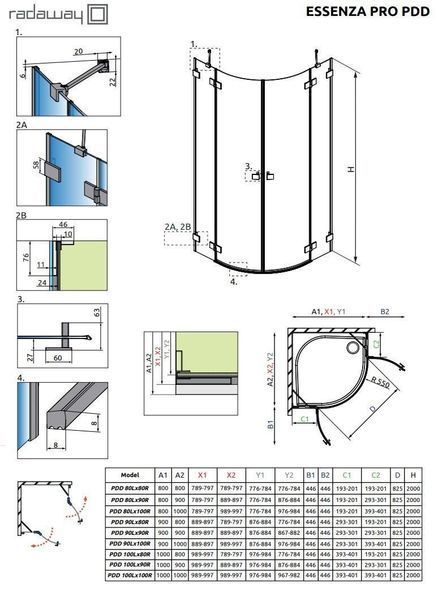RADAWAY Душевая кабина Essenza Pro Gold PDD 80Lx90Rx200 10095080-09-01L+10095090-09-01R