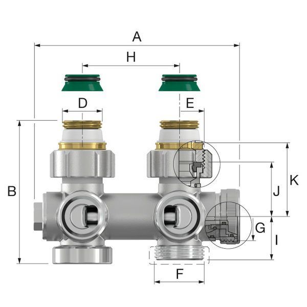 Вузол нижнього підключення Simplex HB UNIVERSAL , 1/2"ЗPx3/4"ЗP зі зливом