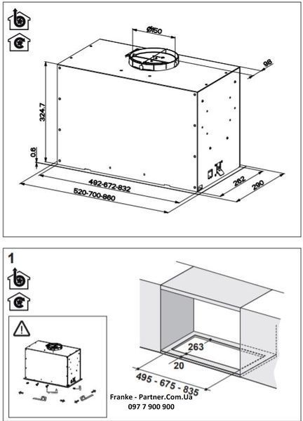 Витяжка Franke вбудовувана 70см, 1120м.куб/год, Box Flush Evo FBFE BK MATT A70, чорний