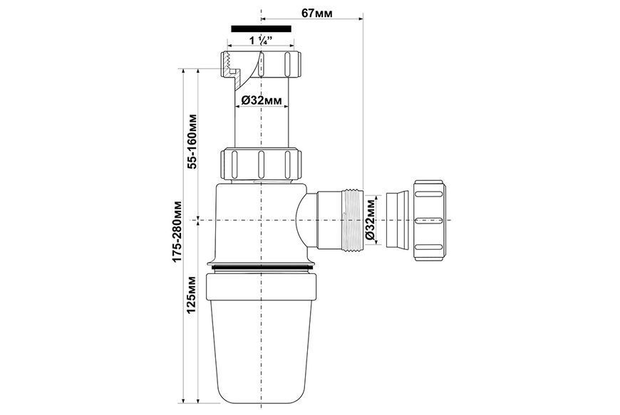 McALPINE Сифон для умывальника без слива пластиковый хромированный 1 1/4"*32мм CE31A