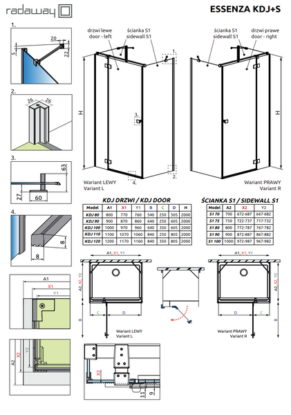 RADAWAY Душевая кабина Essenza Black KDJ 100Lx80x200 1385022-54-01L+1384051-01-01+1384051-01-01