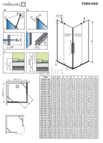RADAWAY Душова кабіна Furo Black KDD 120Lx100R 10105100-54-01L+10105120-54-01R