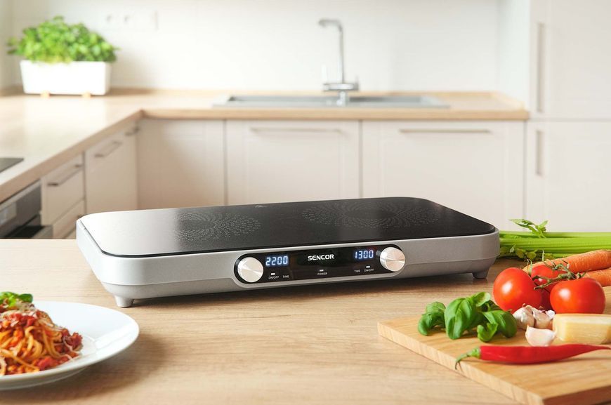 Sencor Електроплитка SmoothCook SCP2803BK, 2 конфорки, склокераміка, 2200Вт+1300Вт, чорний
