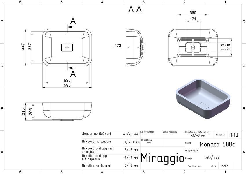 Умывальник MONACO MIRASOFT Miraggio
