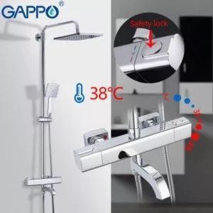 Душевая система с термостатом GAPPO G2499-40, излив - переключатель на лейку, 3-функции, нержавеющая сталь