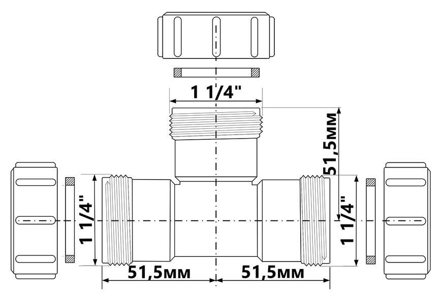 McALPINE Тройник пластиковый d 32 с гайками 32E-WH