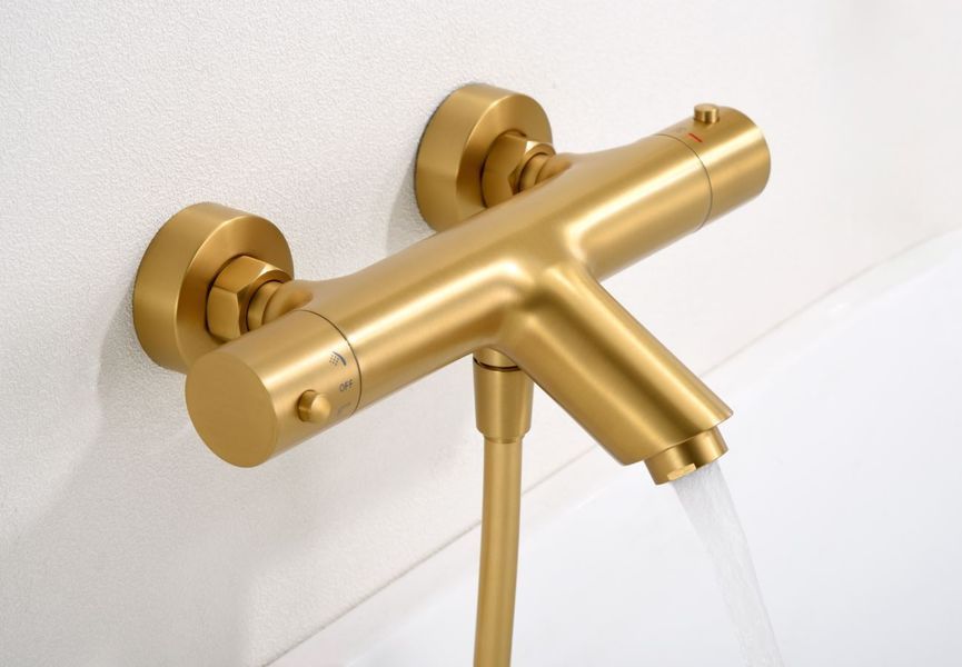 IMEX MONZA BRUSHED GOLD Термостатичний змішувач для ванни з душовим набором, PVD матове золото
