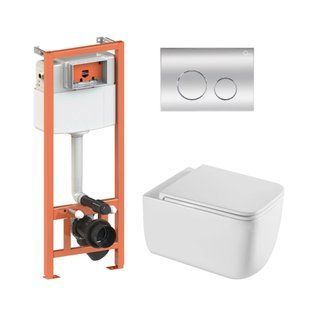 Готове рішення Qtap для ванної кімнати: підвісний унітаз Gemini Ultra Quiet 530х365х373 + комплект інсталяції Nest 4 в 1 (кругла клавіша Chrome)