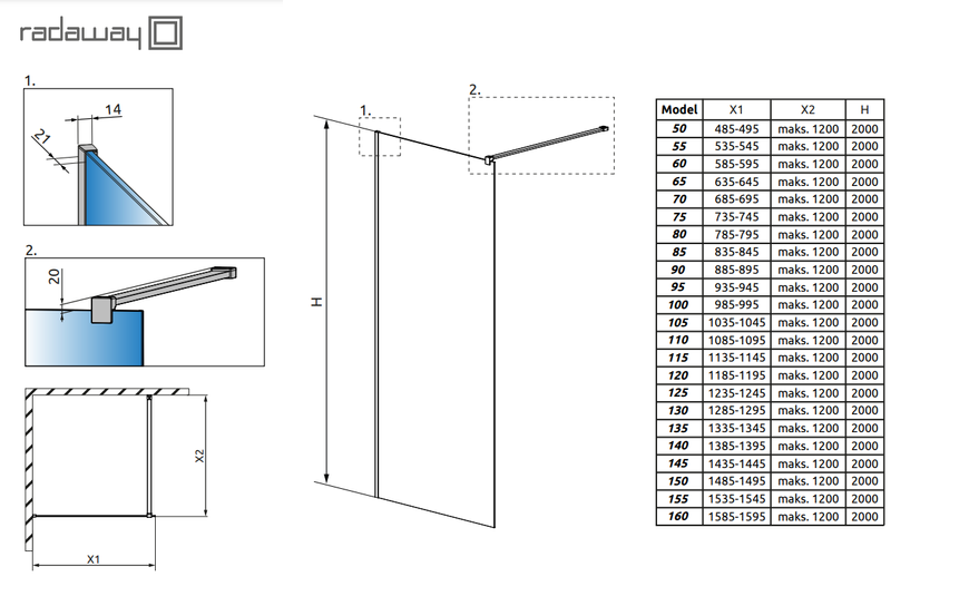 RADAWAY Душевая перегородка Modo New II 85см. 389085-01-01