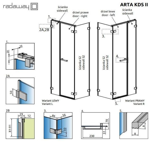 RADAWAY Душова кабіна Arta KDS II 130Lх100 386522-03-01L+1386106-03-01+386112-03-01