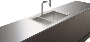 Hansgrohe Кухонна мийка мойка C71-F655-09 Сombi 755x500 на дві чаші 180/450 зі змішувачем 2Jet Sbox, Chrome (43206000)